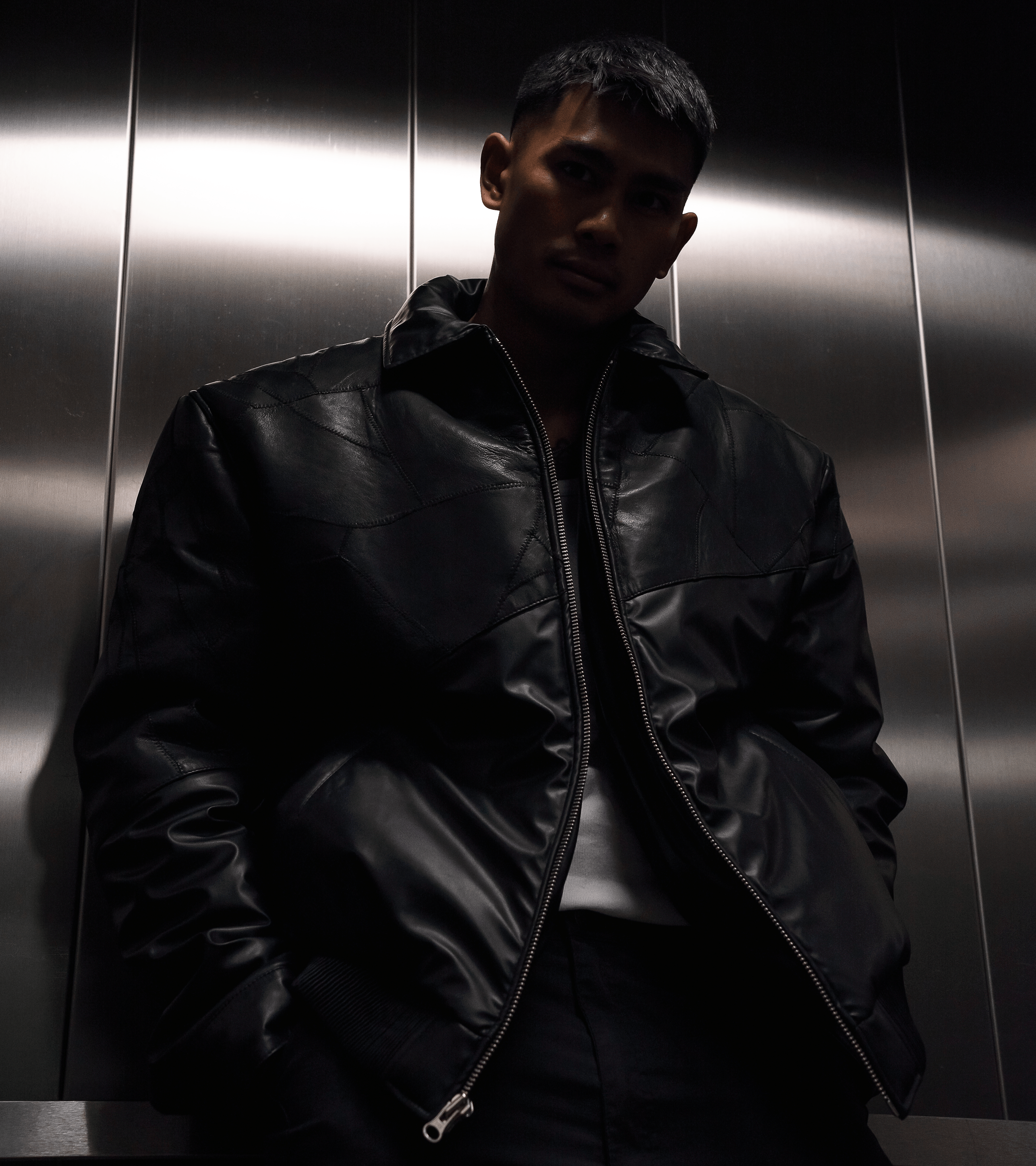 Avery patchwork bomber jacket black/Black nappa leather bomber jacket
